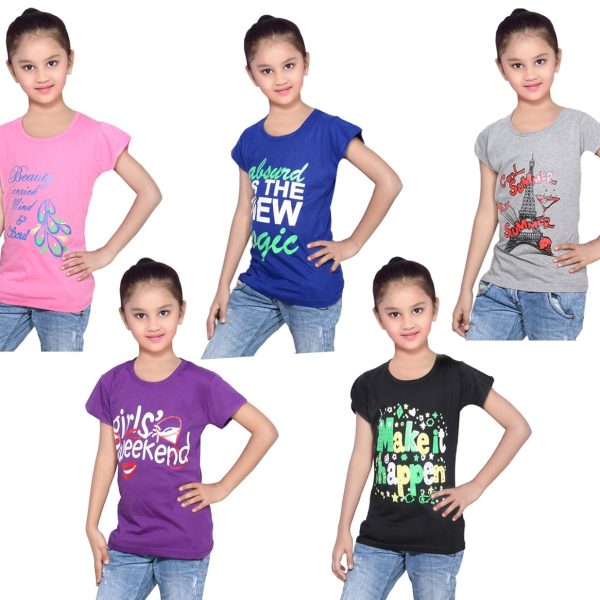 IndiWeaves Girls' T-Shirt (Pack of 5)
