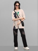HELLCAT Beige Trendy Printed Oversized T-Shirt for Women - Image 5