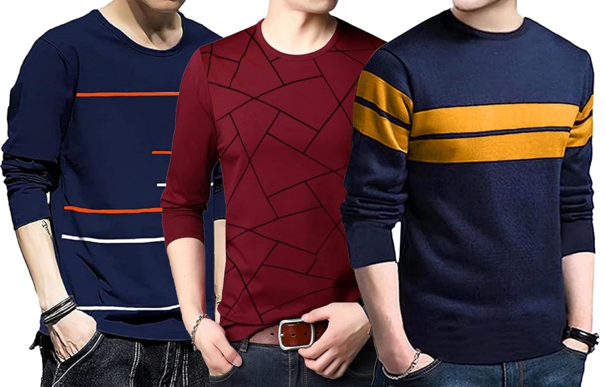 LEOTUDE Men's Full Sleeve Regular Fit Cottonblend Tshirt for Men's Combo Tshirt (Pack of 3)