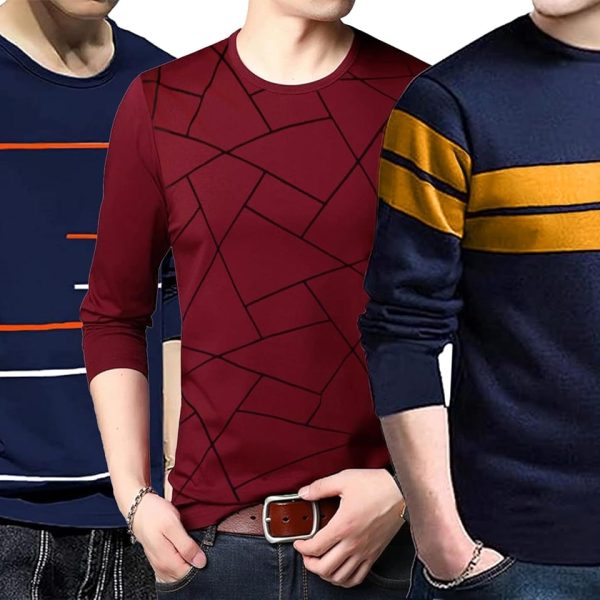 LEOTUDE Men's Full Sleeve Regular Fit Cottonblend Tshirt for Men's Combo Tshirt (Pack of 3)
