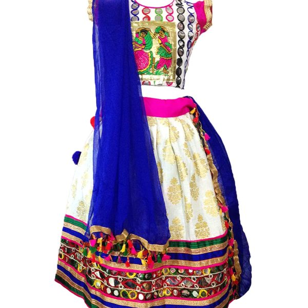 Aglare Girl's Cotton Readymade Lehenga Choli (AKL White_20_Multicolored_2-3 Years)