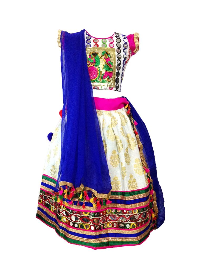 Aglare Girl's Cotton Readymade Lehenga Choli (AKL White_20_Multicolored_2-3 Years)