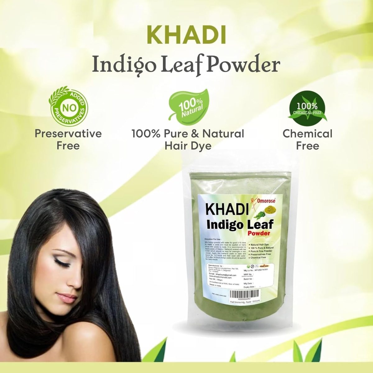 Khadi Omorose Indigo Leaf Powder For Hair (100 Grams) | (Pack of 2) | Total 200 Grams - Image 4