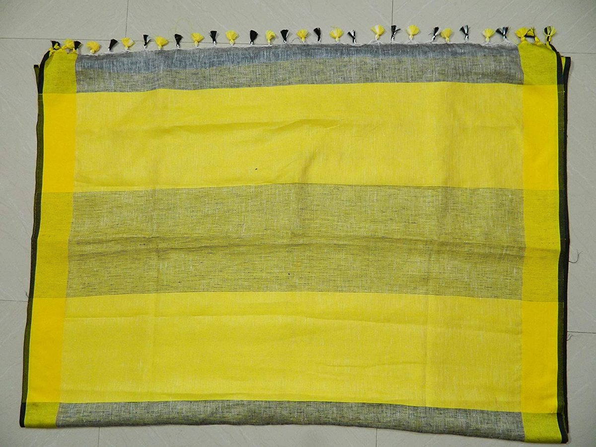 HAIDER ALI AND SONS Pure Linen Saree for Women With Unstitched Blouse Piece | Traditional Ethnic wear Summer Saree (Grey) - Image 6