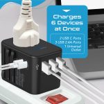 Ceptics Universal Charger Adapter, 35W 6 in 1 International Travel Adapter, Universal Plug Socket with 10 Years Warranty, PD/QC 3.0, 1x USB-C, 3 USB Fast Charging, Worldwide Travel Adapters. - Image 6