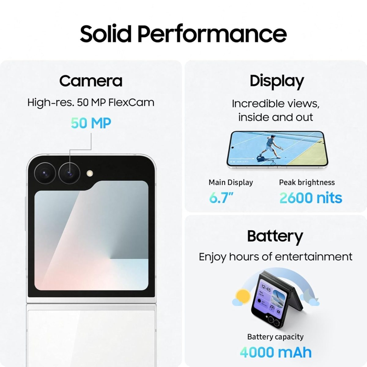 Samsung Galaxy Z Flip7 FE 5G Smartphone with Galaxy AI (Black, 8GB RAM, 128GB Storage), Ultra Sleek Compact Design, 50MP High-Resolution FlexCam, Long-Lasting 4000 mAh Battery, All-New One UI 8 - Image 4