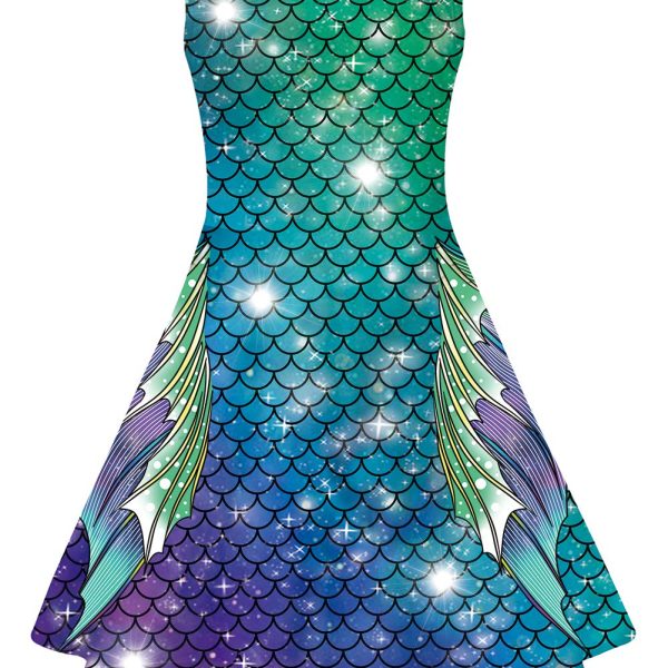 Funnycokid Girls Mermaid Dress Kids Summer Sleeveless Dresses Birthday Sundress Swing Outfit 4-13 Years