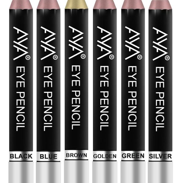 AYA Eye Pencil for Kajal/Eyeliner, Set of 6 (Black, Blue, Brown, Green, Golden and Silver) | Glides Smoothly | Creamy Smooth Formula | Light Weight