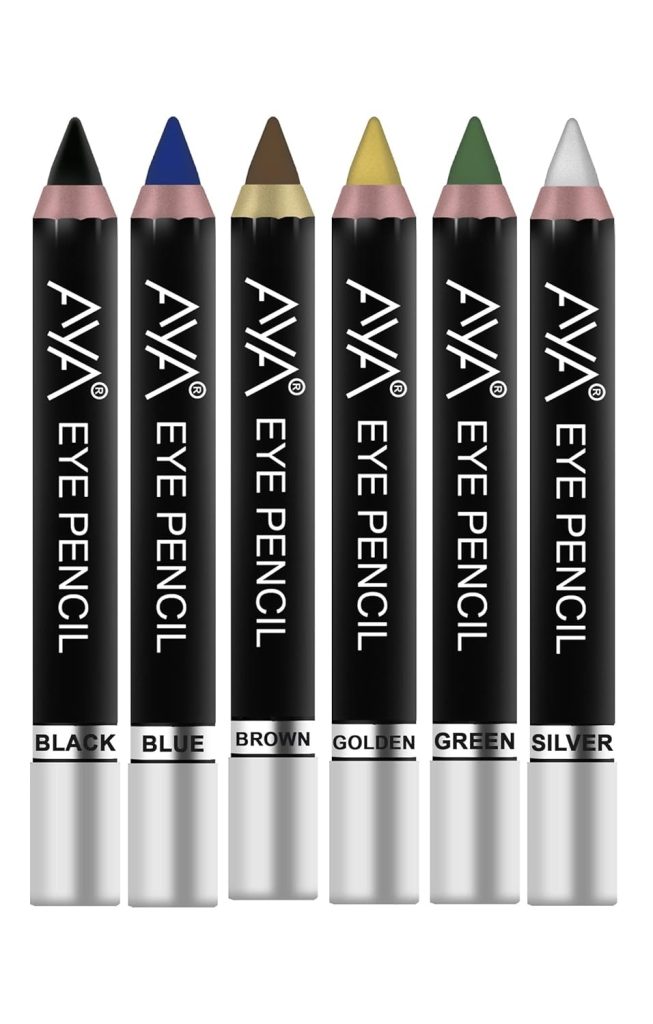 AYA Eye Pencil for Kajal/Eyeliner, Set of 6 (Black, Blue, Brown, Green, Golden and Silver) | Glides Smoothly | Creamy Smooth Formula | Light Weight