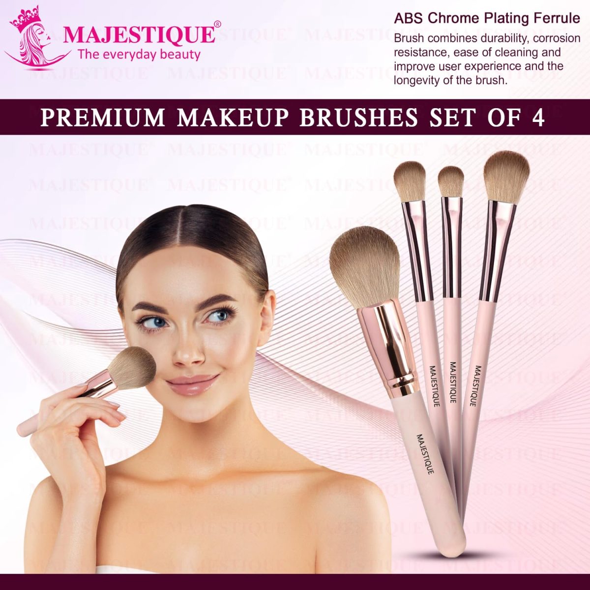 Majestique Face Makeup Brush Set of 4 - Professional Makeup Brushes for Powder, Blush, Eyeshadow & Eyebrow - Essential Makeup Brush Set for Beginners & Pros - Image 8