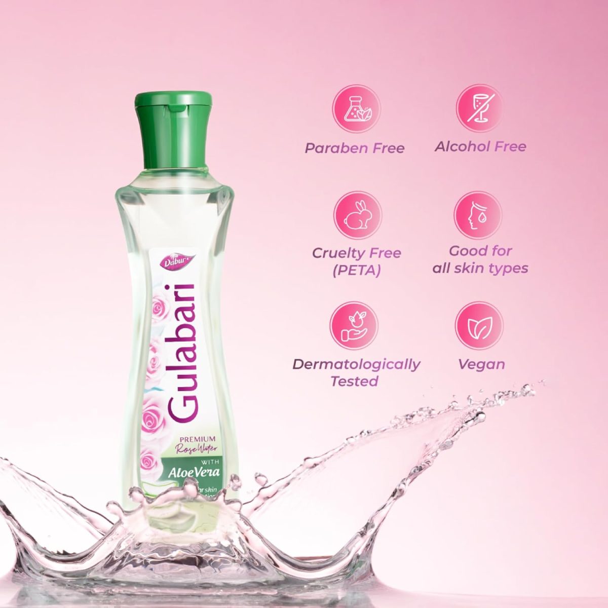 Dabur Gulabari Premium Rose Water with Aloe Vera - 1200 ml (400ml x 3) | Upto 8 HR Skin Hydration | Cleanses, Tones and Moisturises Skin | For All Skin Types - Image 4