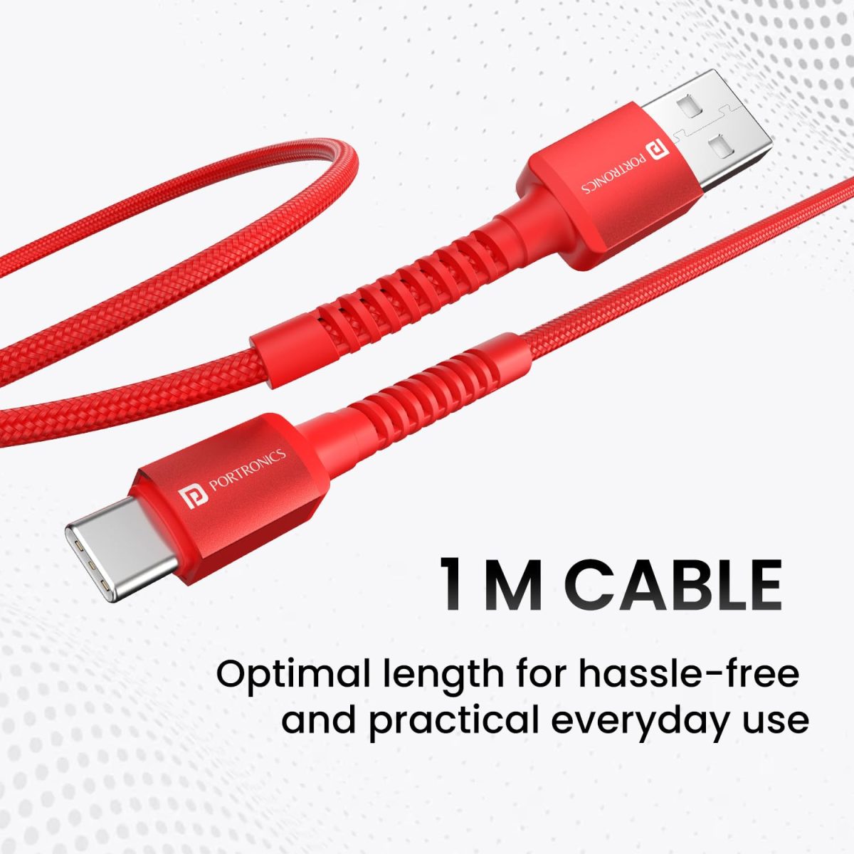 Portronics Konnect X Unbreakable Nylon Braided USB A to Type C Cable with 6Amp Output, Compatible with OnePlus, Oppo, iPhone 15, iPad & other Type C Smartphone & Devices, 1M Length (Red) - Image 7