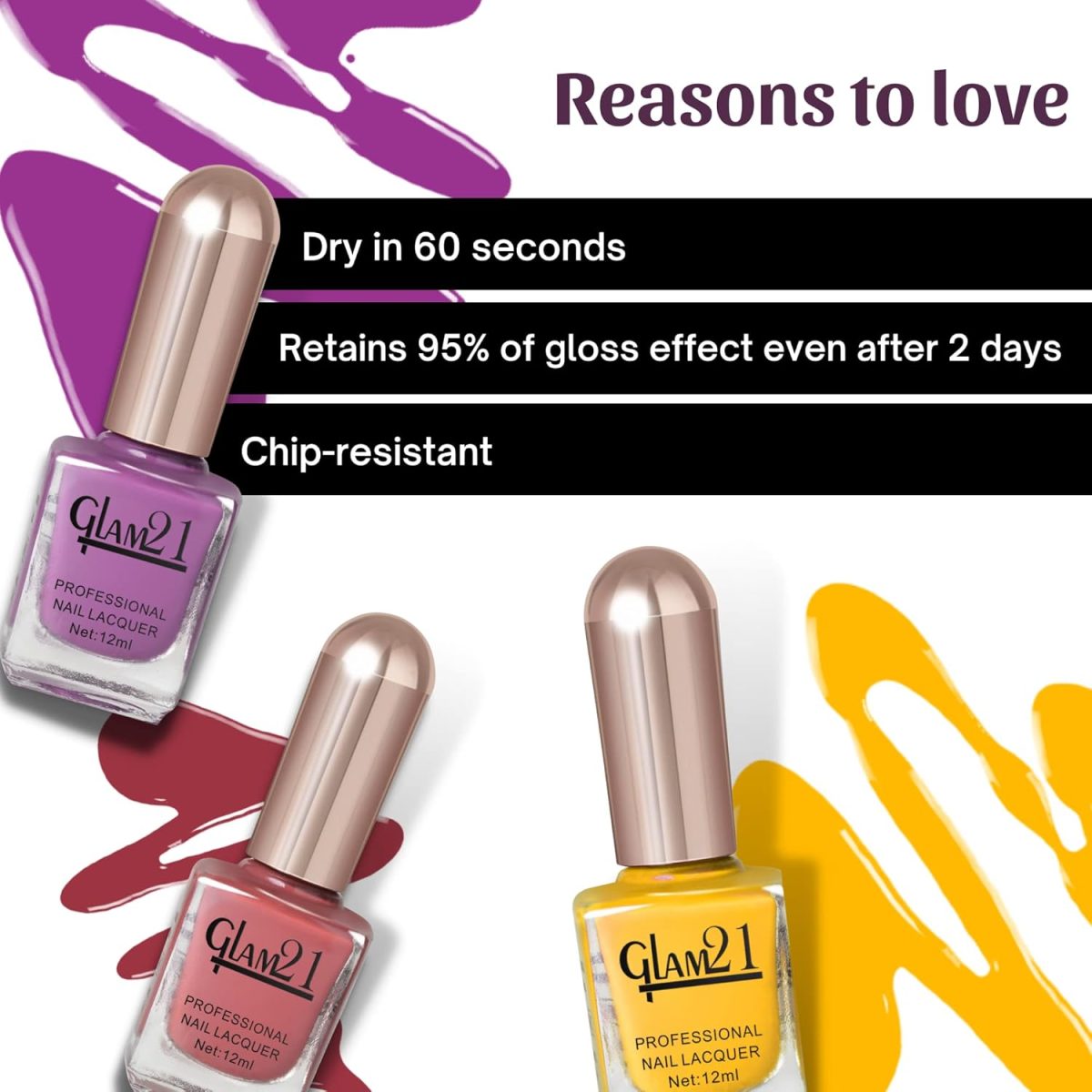 Glam21 Professional Nail Polish/Nail Color -12 ml| Long Lasting | Quick Drying | Glossy Finish | Crystal Clear -05 - Image 3