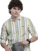 The Indian Garage Co Men's Cotton Regular Fit Striped Full Sleeves Cutaway Collar Casual Shirt