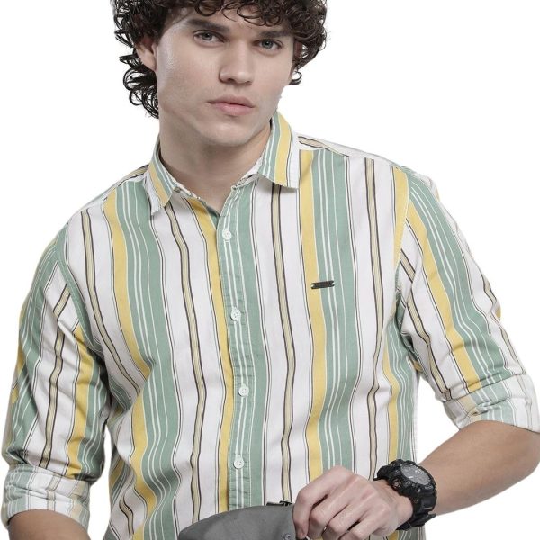 The Indian Garage Co Men's Cotton Regular Fit Striped Full Sleeves Cutaway Collar Casual Shirt