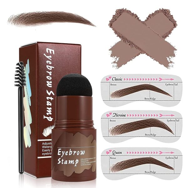 Eyebrow Stamp and Eyebrow Stencil Kit, Long Lasting Brow Stamp Kit for Perfect Eyebrow Makeup, Easy to Use, 3 Reusable Eye Brow Stencil Kit for Women Beginners (Dark Brown)