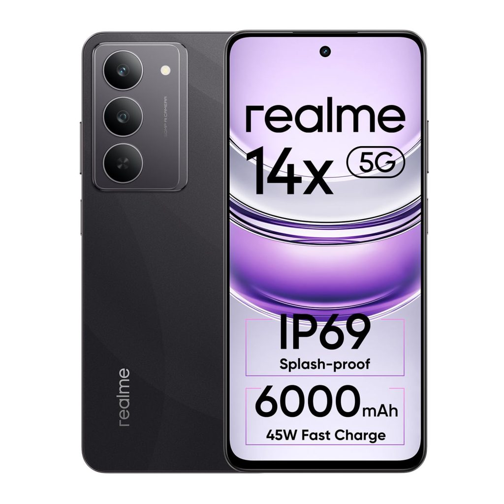 realme 14x 5G Smartphone 8+128GB Crystal Black, 6.67-inch Screen, 120Hz Display, 6000mAh Battery, 80MP, MediaTek Dimensity 6300, ArmorShell Protection, IP69