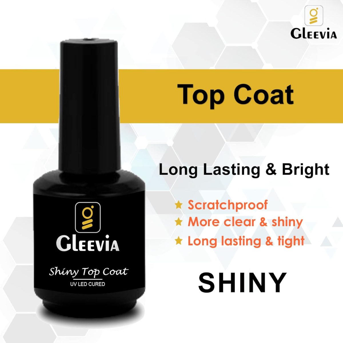 Gleevia No-Wipe Top Coat and Base Coat Gel Set - Shine Finish Long Lasting, Soak-Off UV/LED Nail Lamp Cured Gel 15ml each (Combo Pack) Nail Art Design Manicure Gifts for Women - Image 4