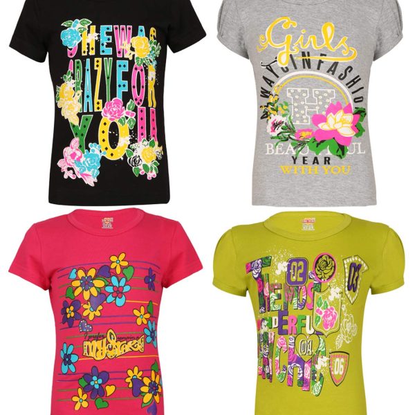 SINI MINI Sinimini Girls Half Sleeve Cotton Round Neck Tshirt with bio wash (Pack of 4). (15-16 Years, MPK_TBL_Mel_GYL_)