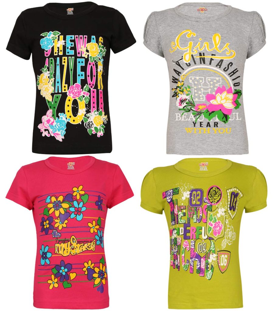 SINI MINI Sinimini Girls Half Sleeve Cotton Round Neck Tshirt with bio wash (Pack of 4). (15-16 Years, MPK_TBL_Mel_GYL_)