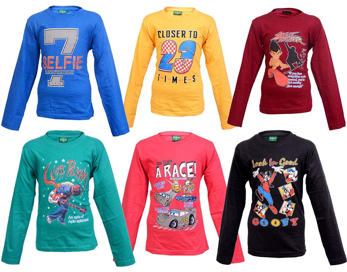 Malvina Boy's Full Sleeve Cotton Tshirts for Kids (Pack of 6) (Multicolor, 3-4 Years)