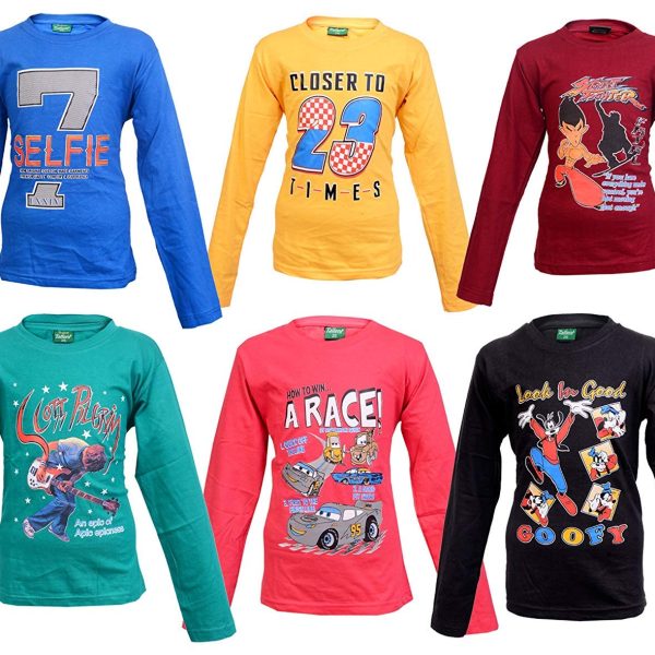 Malvina Boy's Full Sleeve Cotton Tshirts for Kids (Pack of 6) (Multicolor, 3-4 Years)