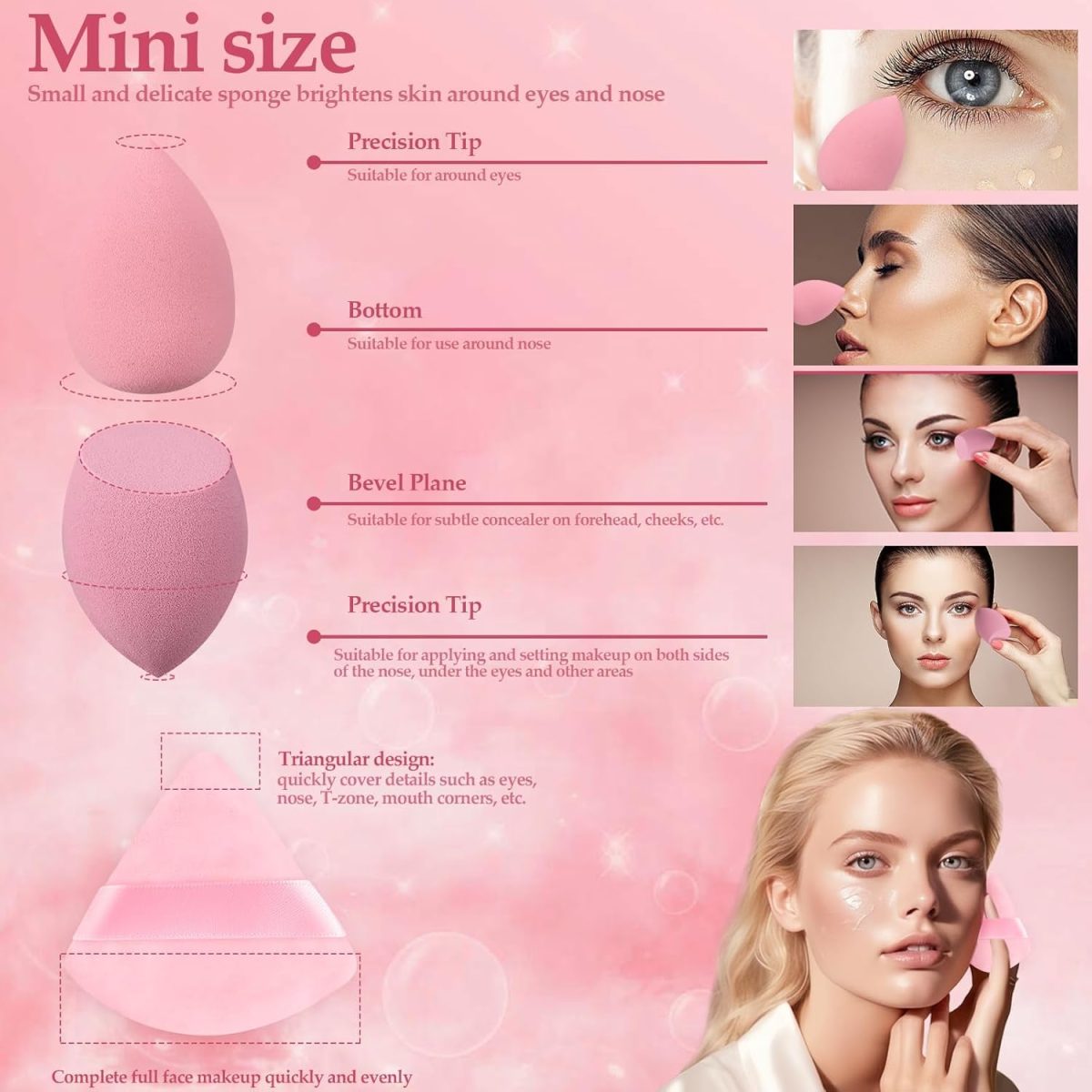 Feelhigh 40Pcs Mini Makeup Sponges Set with-33 Mini blender 4 Big Makeup Blender with 3 Pcs Powder Puff Valentine's Day Gift,Mother's Day Gift for Women for Foundation,Liquid,Powder,Concealer,Cream With Storange jar - Image 4