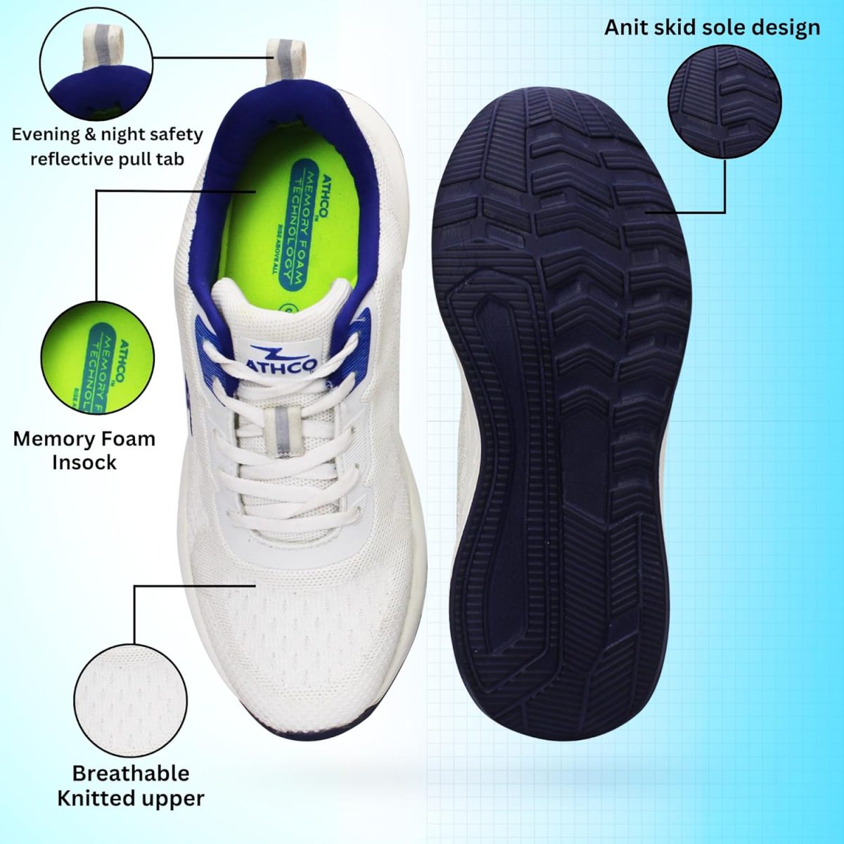 ATHCO Mens Crysta Memory Foam Comfort Shoes|Running|Walking|Training|Gym|Jogging|Sneaker|Athletic|Laceup|Flexible|Lightweight|Dailyuse|Sports|Casual|ExtraSoft|Fitness - Image 3