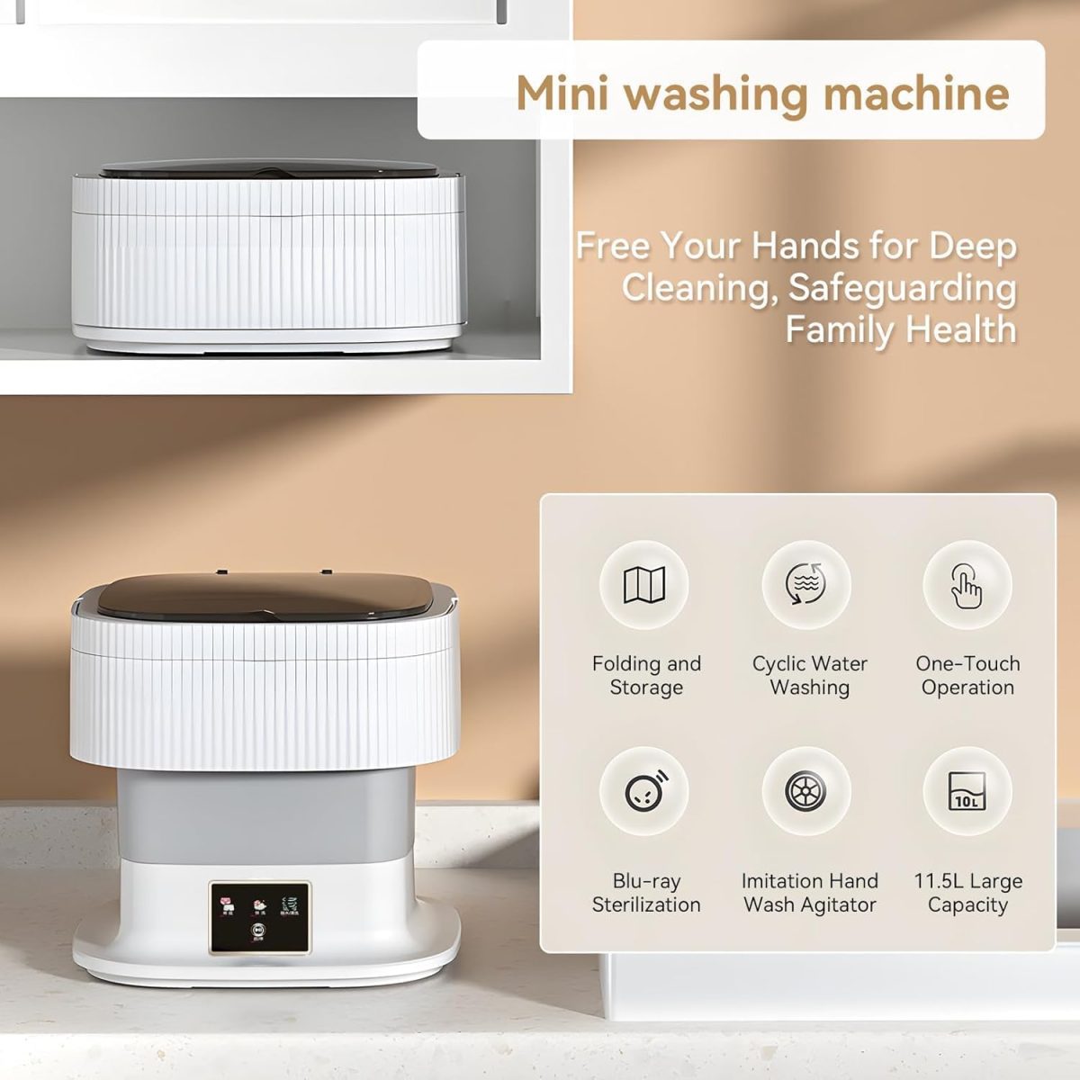 SeMi AuToMaTiC FoLdInG 11L SmAlL MiNi WaShInG MaChInE WiTh DrYeR DeEp CLeAnInG FoR UnDeRwEaR WaShINg MaChInE ClOtHeS WaShEr (WQ4) - Image 3