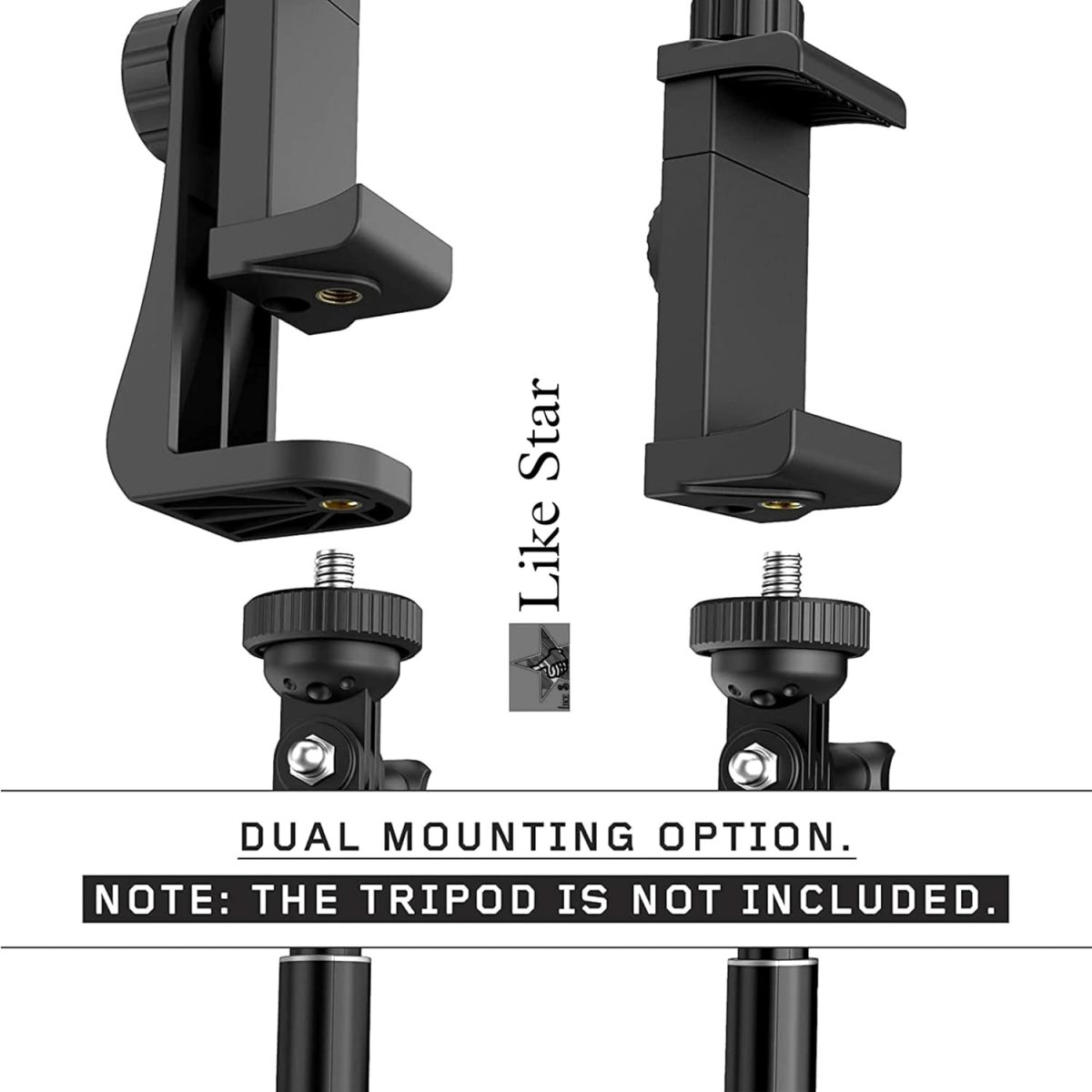 Like Star 360° Degree Mobile Phone Holder with Universal 1/4 Screw Adjustable Clamp Mobile Tripod Mount Adapter Compatible with Smartphones & TripodsnSelfie Stick (Black) - Image 4