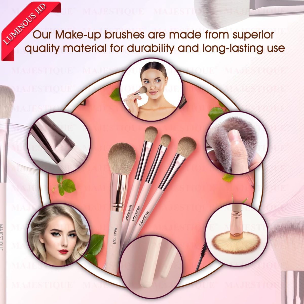 Majestique Face Makeup Brush Set of 4 - Professional Makeup Brushes for Powder, Blush, Eyeshadow & Eyebrow - Essential Makeup Brush Set for Beginners & Pros - Image 9