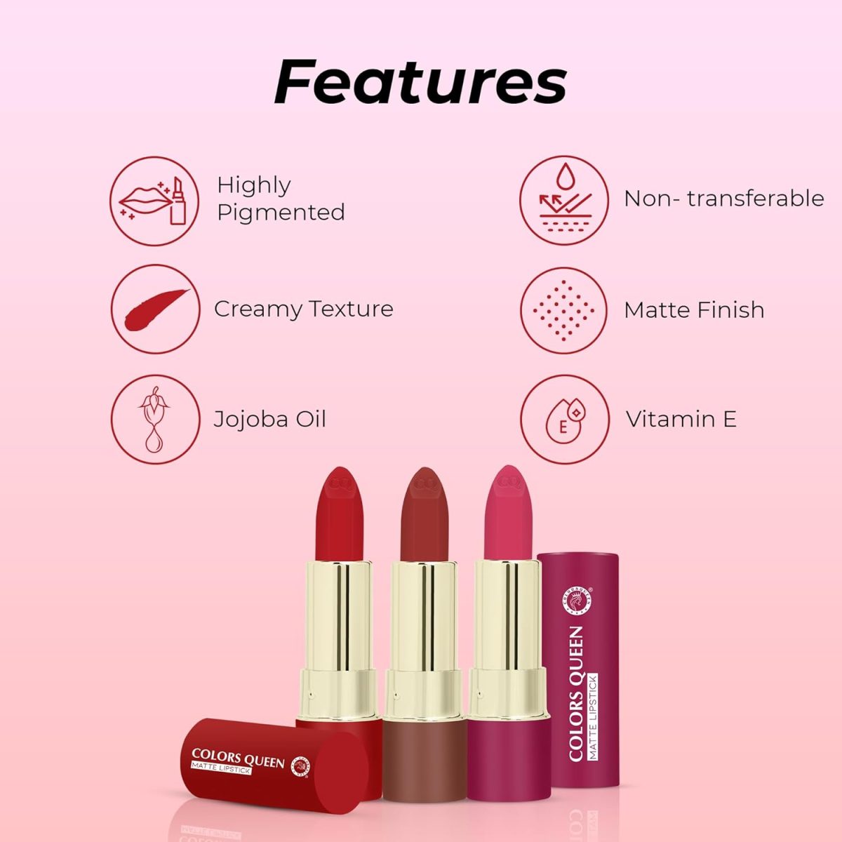 Colors Queen Lippie Creamy Matte Lipstick | Single Swipe Application, Long Lasting & Highly Pigmented | Lightweight Lipstick for Women Infused with Jojoba Oil and Vitamin E (02 - Maple Magenta, 5g) - Image 4