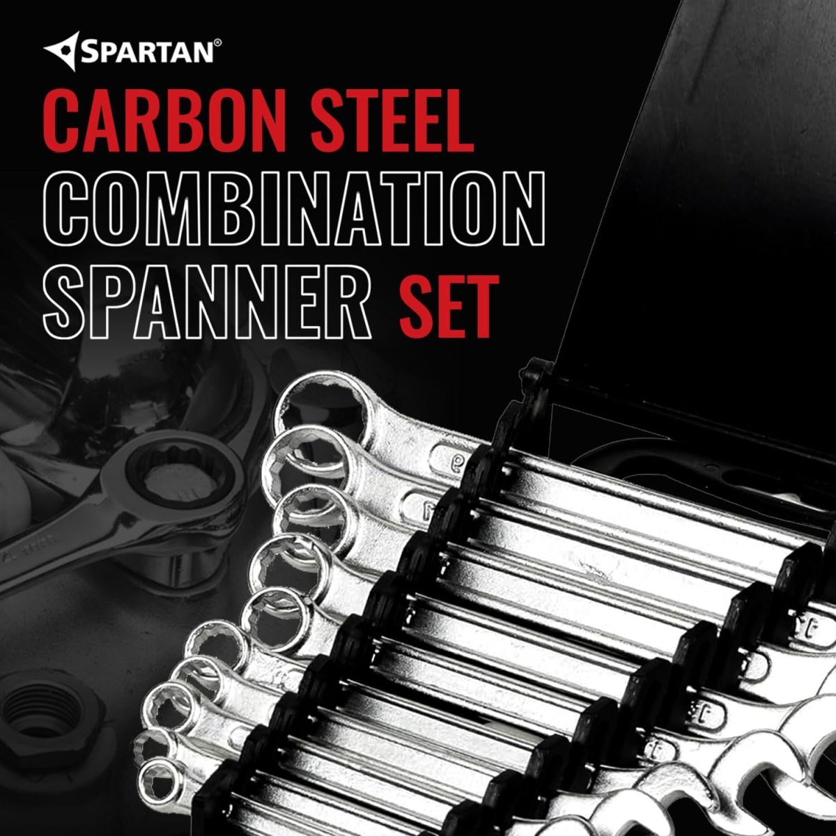 SPARTAN Carbon Steel Combination Spanner Set/Wrench Set/Tool Kit Multipurpose Home Use and Professional Spanners, Corrosion Resistant Chrome Plating Open Jaw and Ring Spanners (Silver, Set of 10) - Image 4