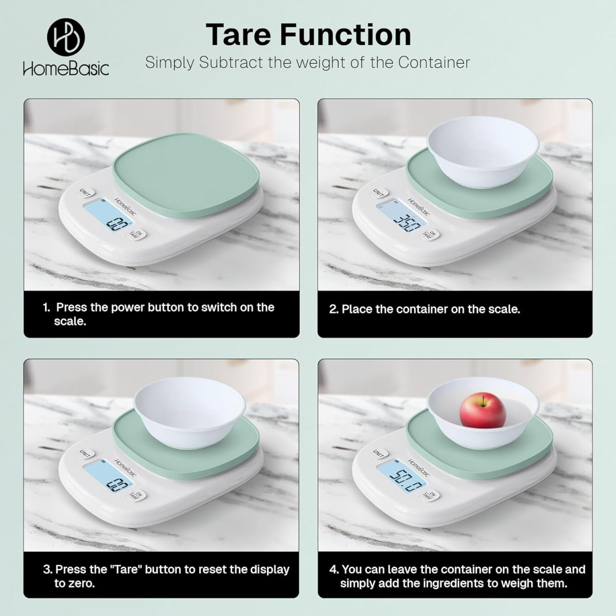HOMEBASIC Digital Kitchen Weighing Scale 5Kg, High-Precision 0.1g Accuracy | LCD Display, Tare Function, Multi-Units (g, oz, lb, ml) Portable Weight Machine Food Scale for Cooking Baking Diet (Green) - Image 6