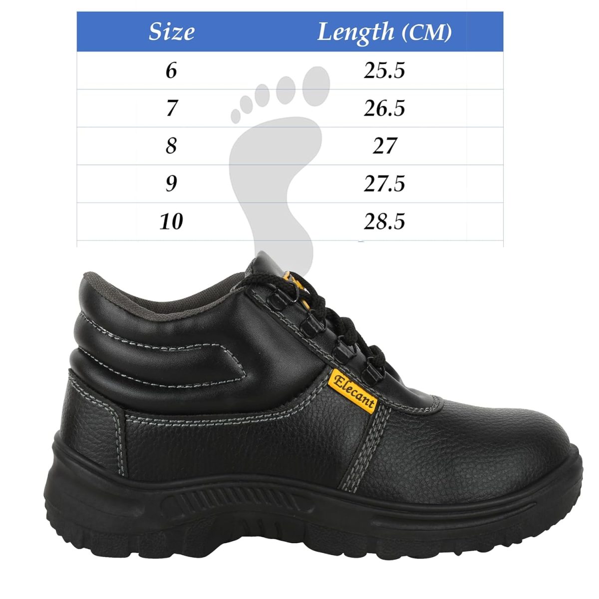 ELECANT Lace-up Steel Toe, PVC Sole and Rexine Upper Black Safety Shoes for Construction, Factory and Industrial Work||Safety Shoes for Men - Image 7