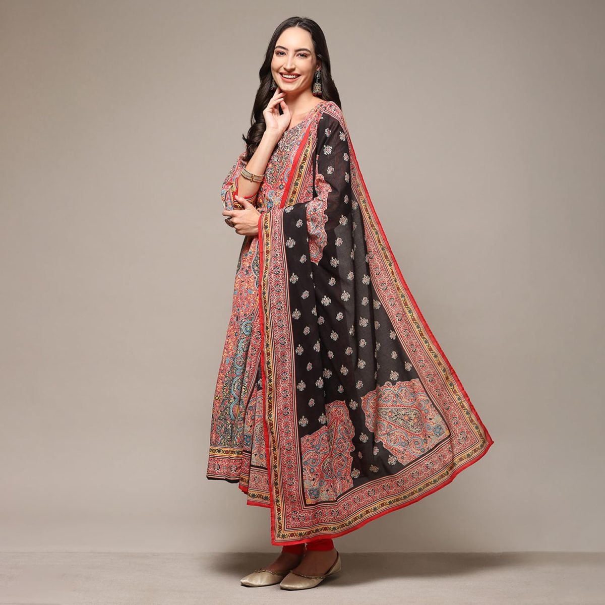 BIBA Women Cotton Anarkali Kurta Churidar Suit Set - Image 2