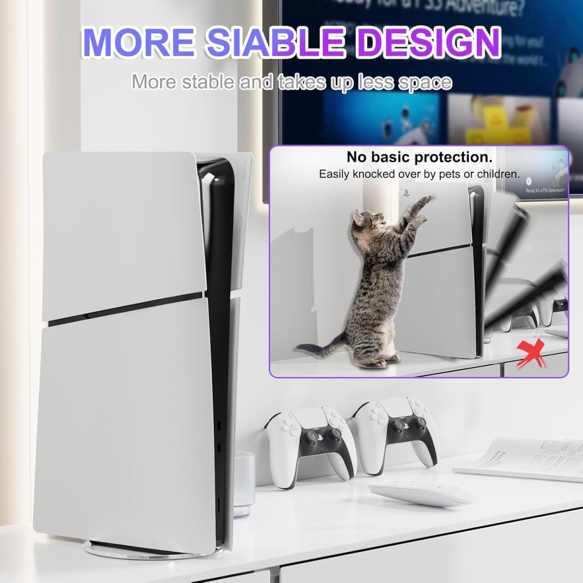 Juseisin for PS5 Vertical Stand Slim for Playstation 5 Consoles CFI-1000 Models, PS5 CFI-2000 Models Base with Screw, Anti-Rollover and Anti-Slip - Image 3