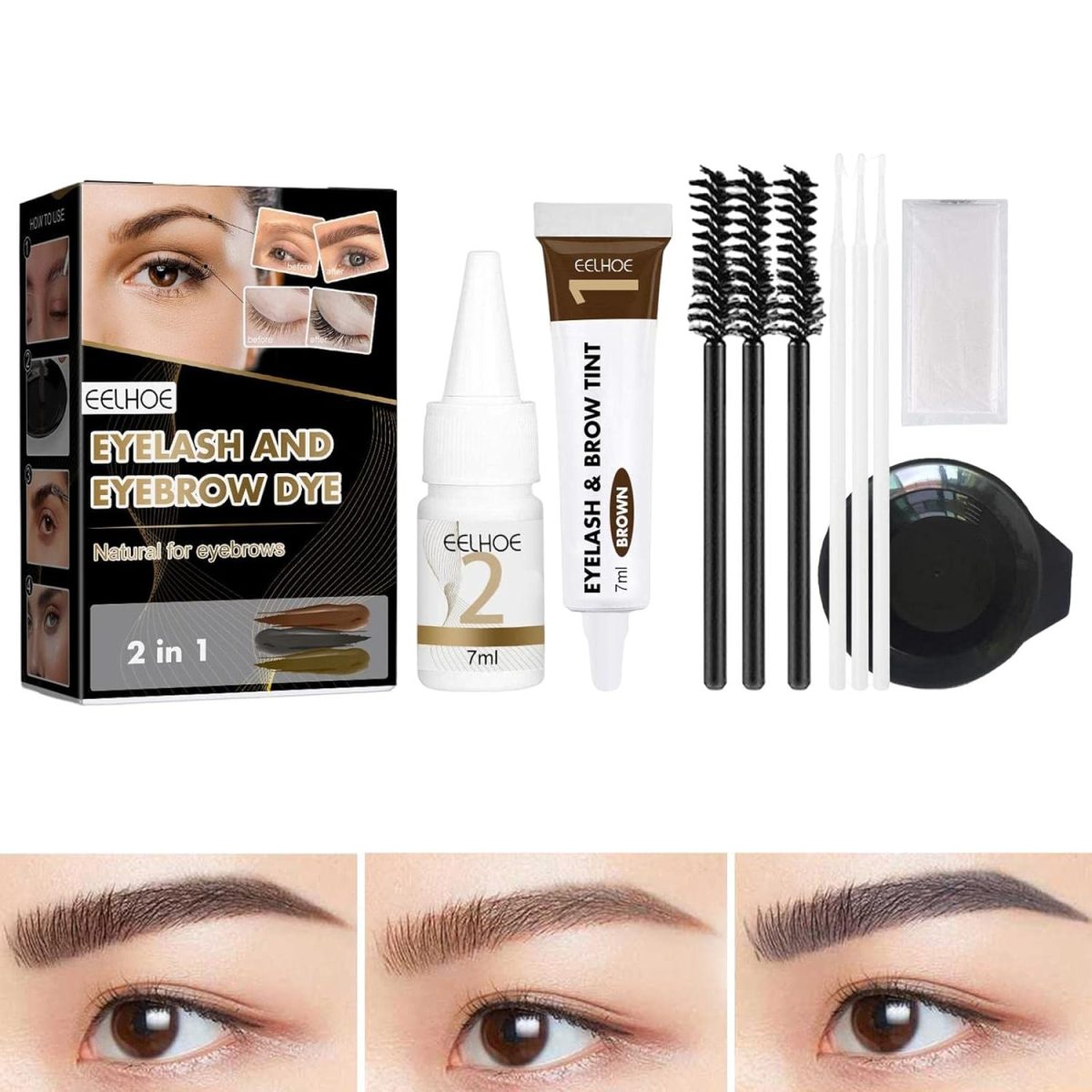BNF Professional Eyelash Eyebrow Dye Tint Gel Oil Proof Eyebrow Tinting Kit Dark Brown - Image 3