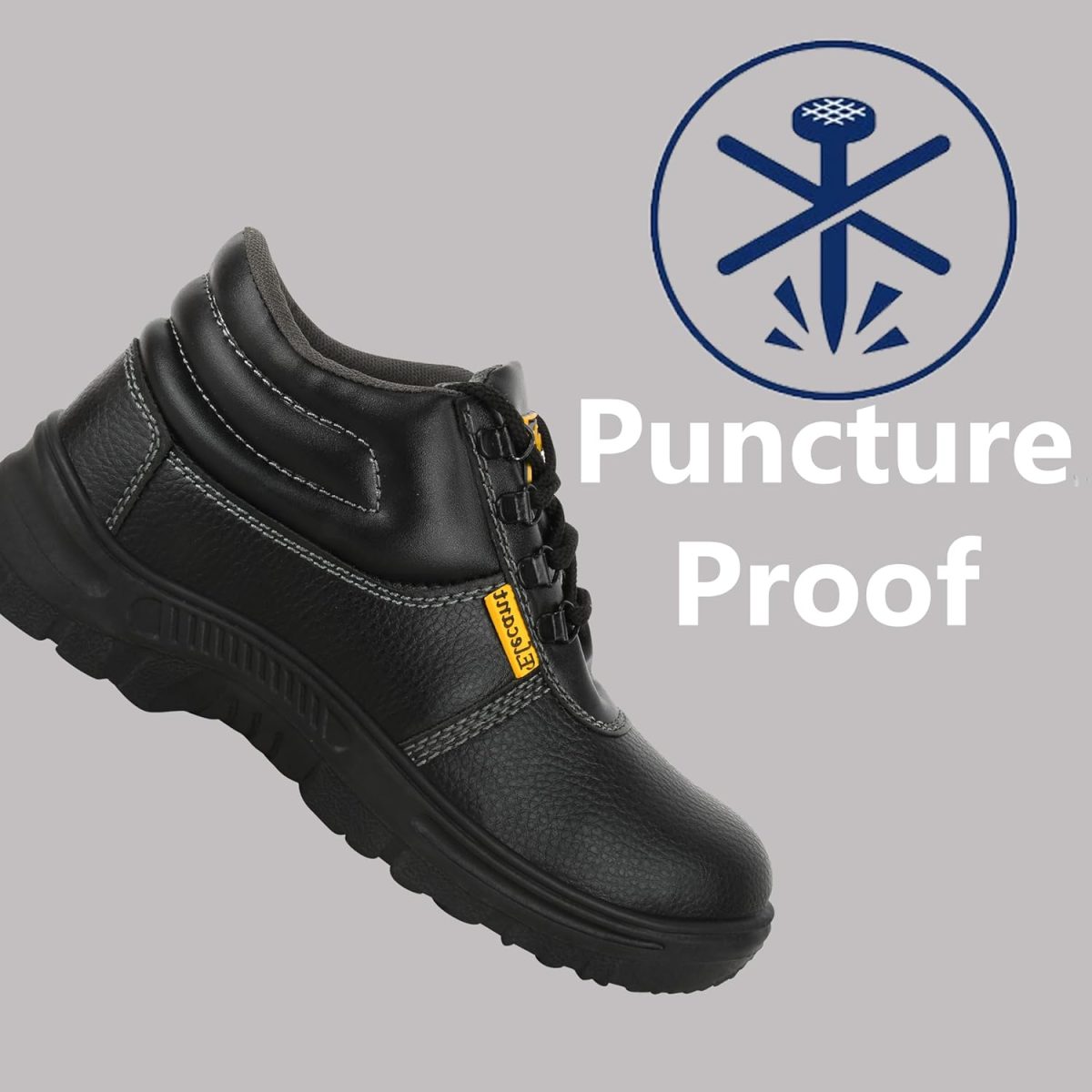ELECANT Lace-up Steel Toe, PVC Sole and Rexine Upper Black Safety Shoes for Construction, Factory and Industrial Work||Safety Shoes for Men - Image 3