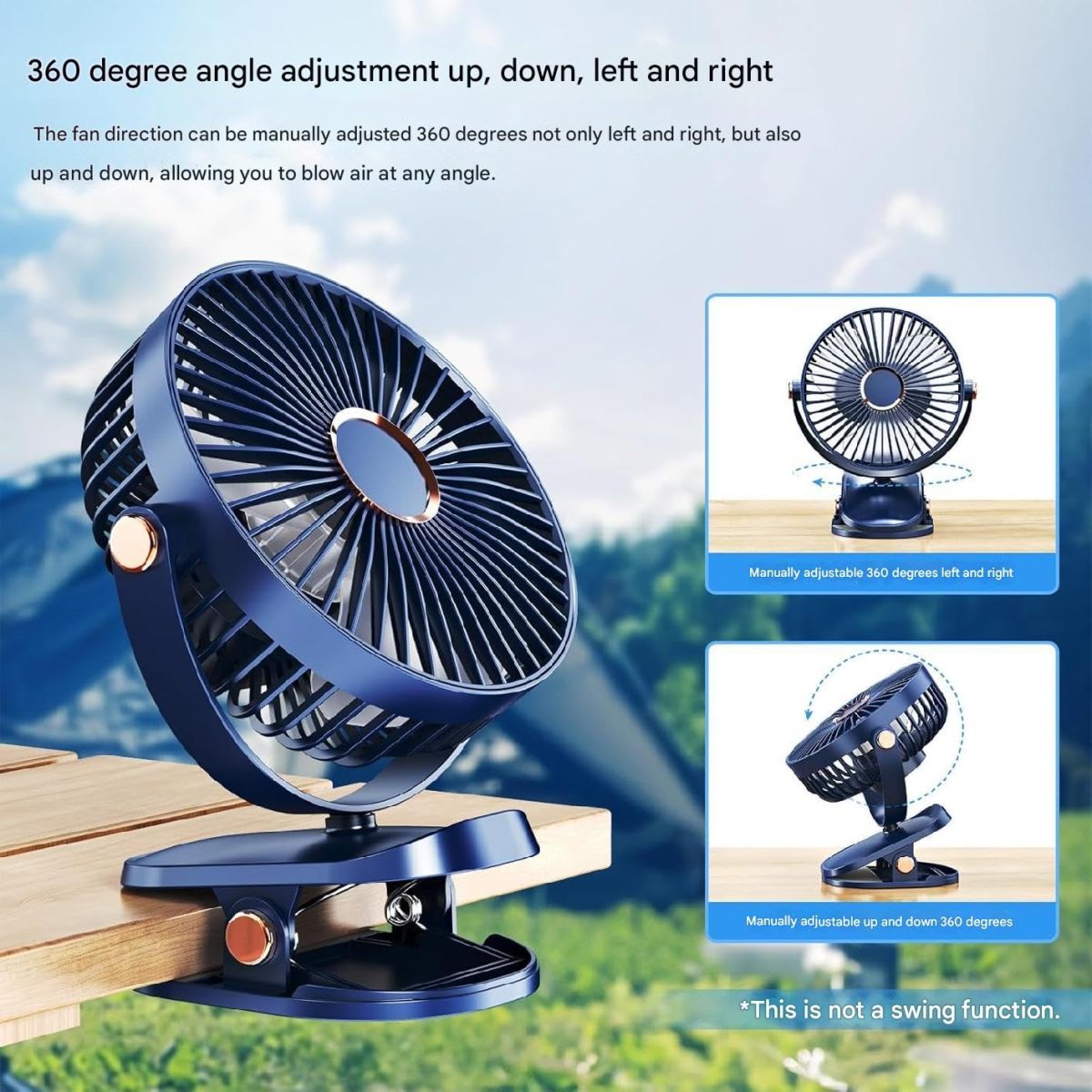 REXERA 𝟔" 𝐈𝐧𝐜𝐡 Rechargeable Desktop Mini 𝐂𝐥𝐢𝐩 𝐅𝐚𝐧 with 𝐋𝐄𝐃 Lighting | High Speed Rechargeable Table Fan for Home | 𝟓 𝐒𝐩𝐞𝐞𝐝 Modes Portable fan for Home— Office (Blue) - Image 3