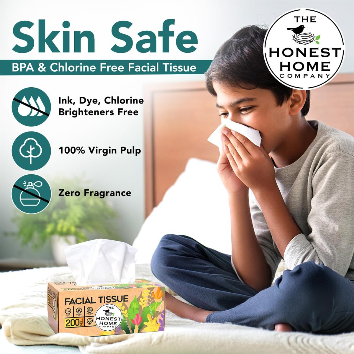 The Honest Home Co. | 2 Ply Soft Facial Tissue Paper Box | 800 Pulls | 100% Virgin Pulp | Pack of 1 (100 Pulls/box) - Image 4
