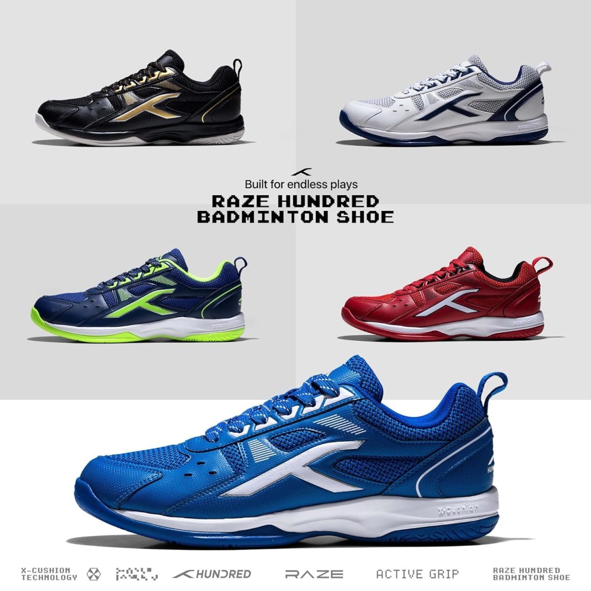 HUNDRED Raze Badminton Shoes (Non Marking) | Also Perfect for Squash, Table Tennis, Volleyball, Basketball & Indoor Sports | Lightweight & Durable | X-Cushion, Active Grip Sole, Toe Assist - Image 6