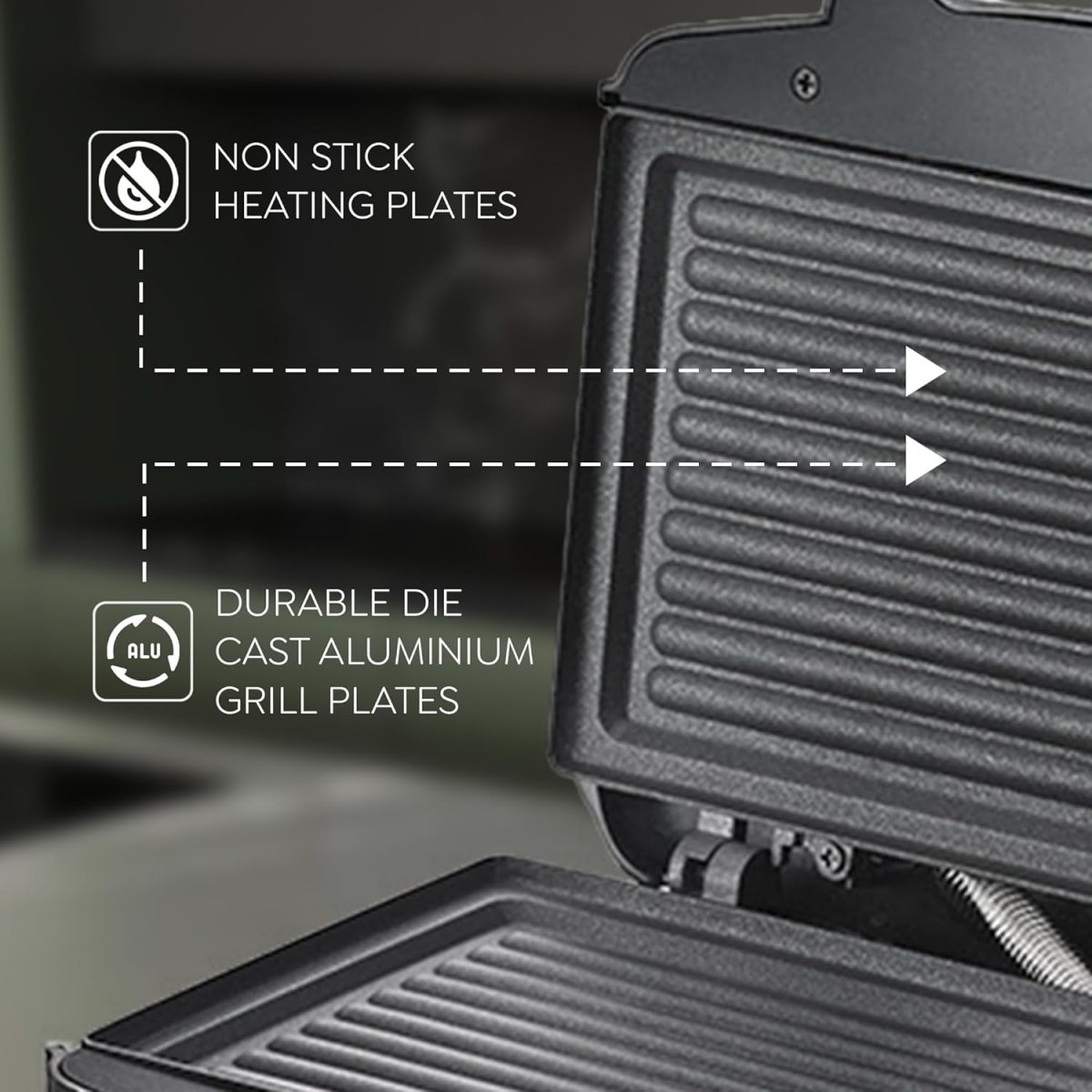 Prestige 800W Sandwich Maker (PGMFD 01)| Black | Heat Resistant Bakelite Body |Non-Stick Coating | Power Indicators | Oil Free Toasting - Image 4