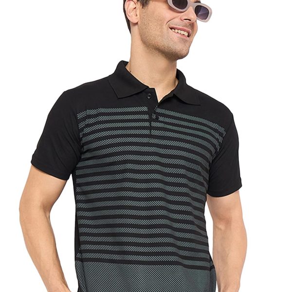 KASMA Men's Cotton Blend Polo Tshirt Has a Short Sleeve & Straight Hem-SNGKS-STRIPS5BLK