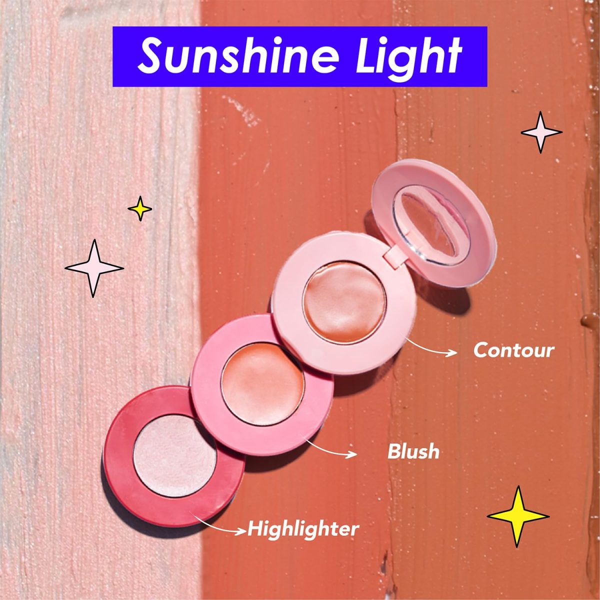 Blue Heaven Stack & Slay Multi Task Trio Countor, Blush & Highlighter For Face Makeup Fights Skin Aging, Nourishing & Moisturizing, Sunshine Light 5.4g - Image 3