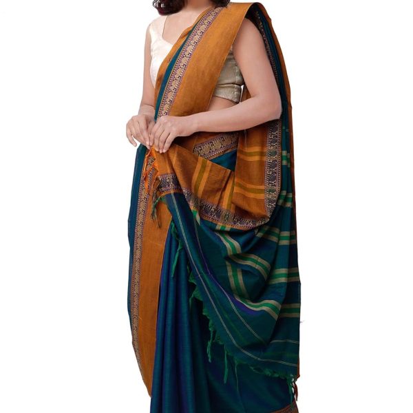 UNNATI SILKS Women Pure Handloom Narayanpet Cotton Saree with blouse piece and Tassels from the Weavers of Andhra Pradesh(UNM33751+Green+free size)