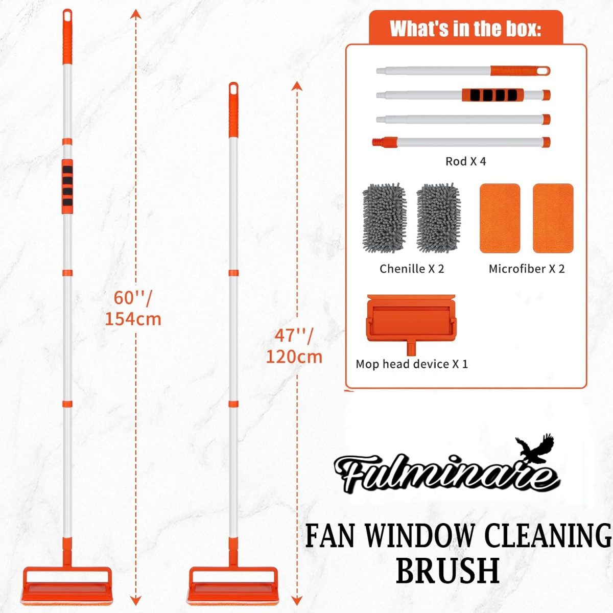 Fulminare 3 in 1 Fan Cleaner Duster with 159cm Extendable Long Handle for Ceiling Fan Blade ,Fan Cleaning Mop with 2 Microfiber Mop Head for Dusting Ceiling Fan Washable Pads for Wipe Wall - Image 7