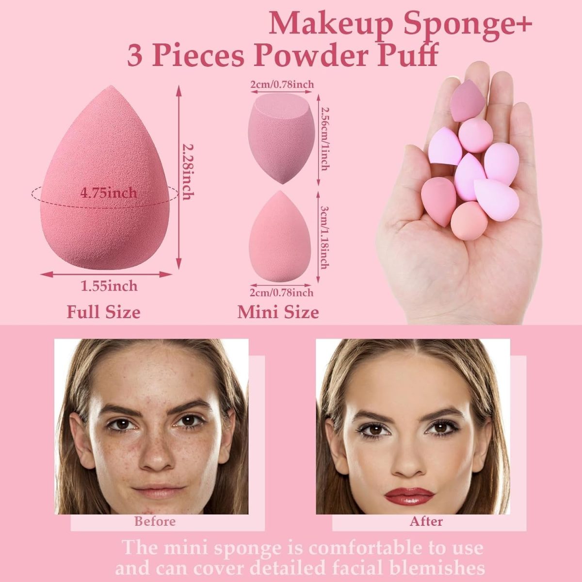 Feelhigh 40Pcs Mini Makeup Sponges Set with-33 Mini blender 4 Big Makeup Blender with 3 Pcs Powder Puff Valentine's Day Gift,Mother's Day Gift for Women for Foundation,Liquid,Powder,Concealer,Cream With Storange jar - Image 2