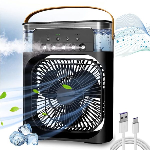 TRIDEO Portable Air Conditioner Fan, Mini Evaporative Air Cooler with 7 Colors LED Light for Home-Office-Artic-Cooler-3In1-Conditioner-Humidifier-Purifier-Mini-Cooler-air-conditioners black_ShA20