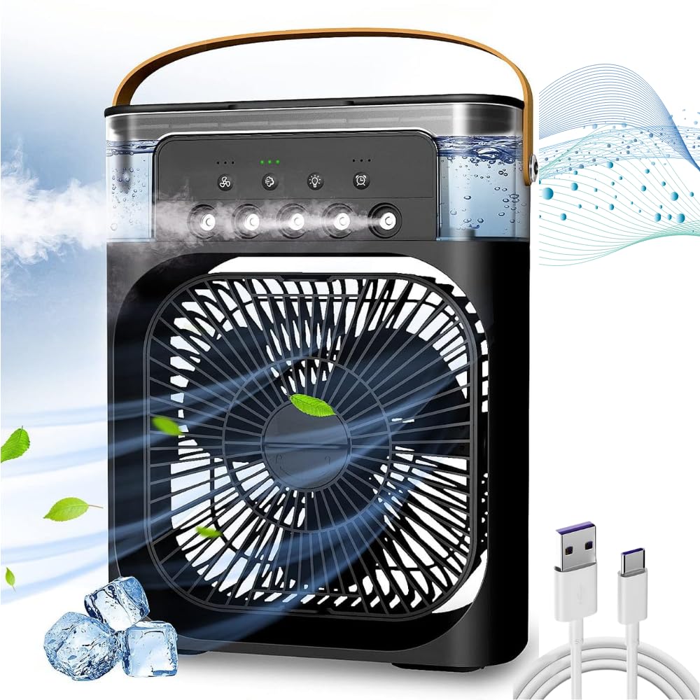 TRIDEO Portable Air Conditioner Fan, Mini Evaporative Air Cooler with 7 Colors LED Light for Home-Office-Artic-Cooler-3In1-Conditioner-Humidifier-Purifier-Mini-Cooler-air-conditioners black_ShA20